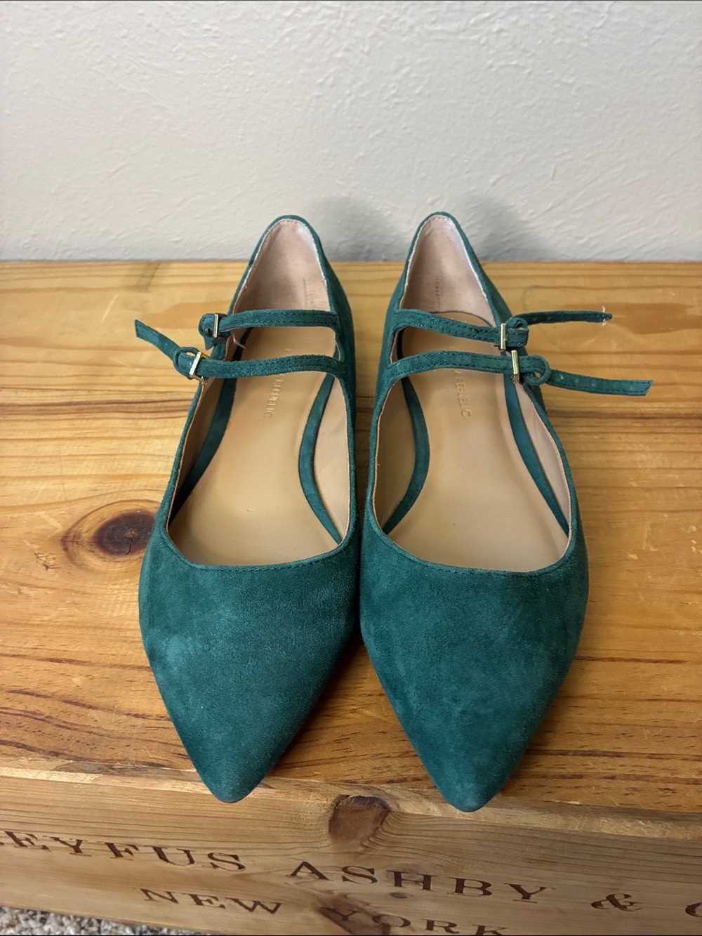 Banana Republic Adana‎ Green Suede Double-Strap Pointed Toe Flats